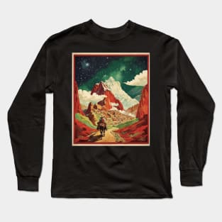 Peru Machu Picchu Starry Night Tourism Vintage Poster Art Long Sleeve T-Shirt